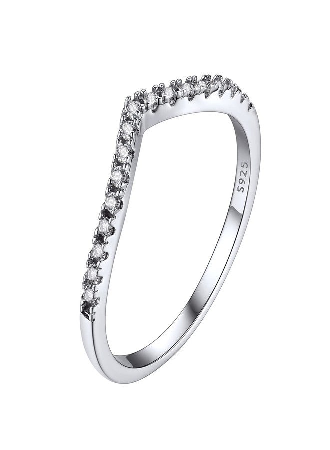 Bestyle Sterling Silver Pointed Chevron CZ Wishbone Ring Classical Simple Plain Love Statement Promise Engagement Wedding Ring Eternity Infinity V Shape Bands Stack Ring, Size 6 - Image 1